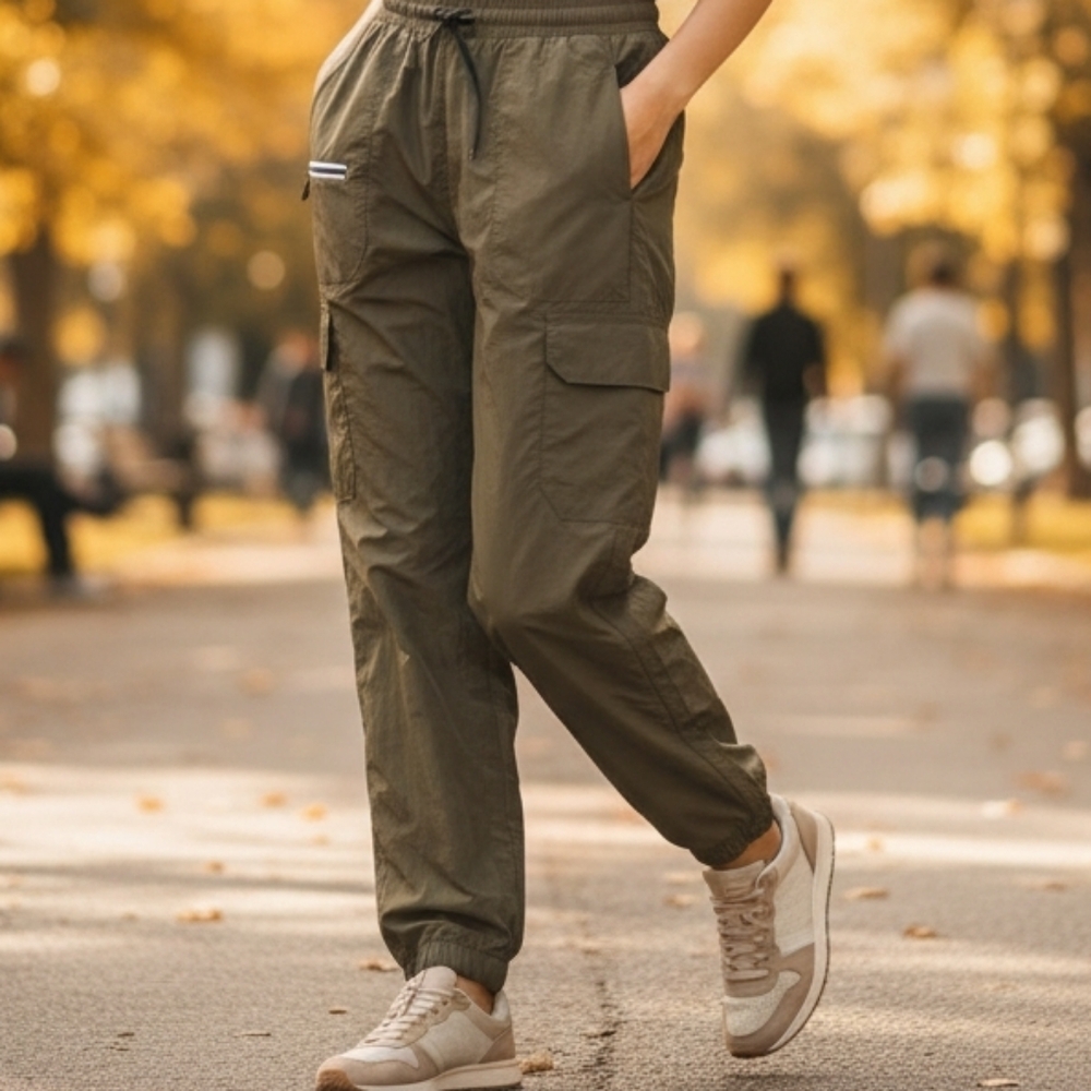 🌲 NEW Olive Green Lightweight Cargo Joggers Sz M Y2K Pants Gorpcore 🌲 - Picture 2 of 7